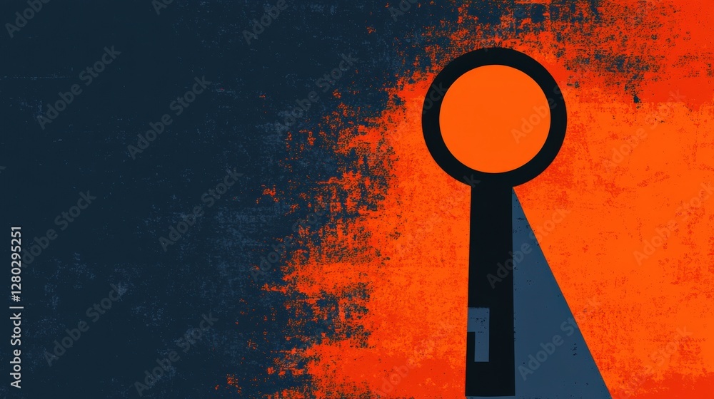 Poster abstract illustration of a keyhole casting a shadow on a textured background with vibrant colors
