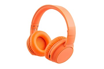 Transparent PNG available PNG, orange, on-ear headphones isolated on white background.