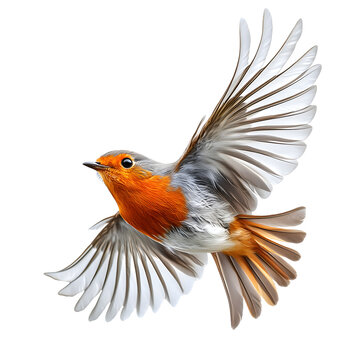 3D illustration of a flying robin isolated on white background