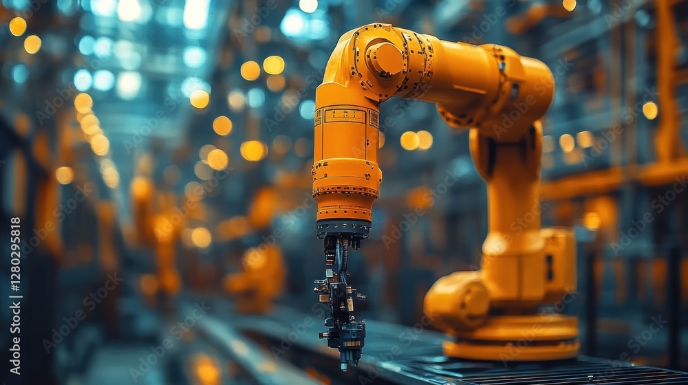 Leinwandbilder close-up of a robotic arm working on an assembly line in a modern factory.