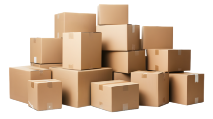 Pile of cardboard boxes isolated on white background