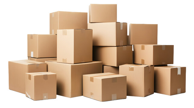 Pile of cardboard boxes isolated on white background