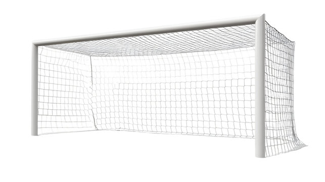 Empty soccer goal with net isolated on white background