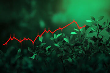 Green Growth Red Upward Trend Line Over Lush Foliage