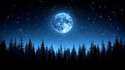Fototapeta premium Serene nocturnal woodland under a brilliant moon and twinkling starscape inviting dreams of nature and quiet contemplation
