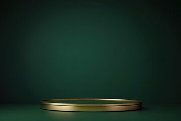 Gold podium on dark green backdrop for product display