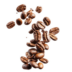 Obraz premium Coffee beans flying mid-air, isolate on white background. PNG.