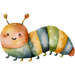 Rainbow cute caterpillar watercolor illustration