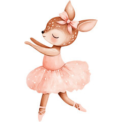 Dancing deer ballerina watercolor illustration