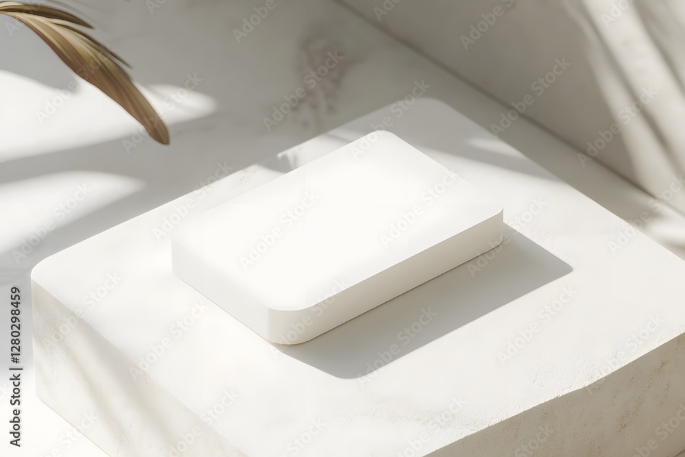 Poster a minimalist still life showing an object on a white platform