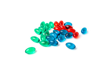Color Pill Capsules Isolated, Analgesic Pile, Painkiller Drugs Mix, Sedative Pills Group, Medicine Gel Capsules