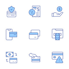 Payment icons set. Line Duotone style, editable stroke. bill, card payment, credit card, income, online payment, payment, secure payment