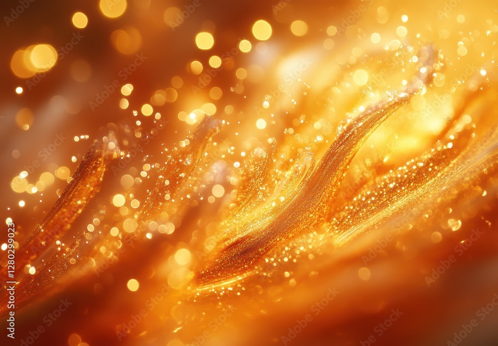 Poster abstract shimmering gold particles creating a warm and magical background with soft lights and a flo