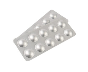 Pill Blister Isolated, Silver Medicine Capsule Package, Drugs Packaging, Pill Pack, Pharmacy Box, Medicine