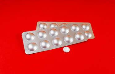 Pill Blister on Color Background, Silver Medicine Capsule Package, Drugs Packaging, Pill Pack