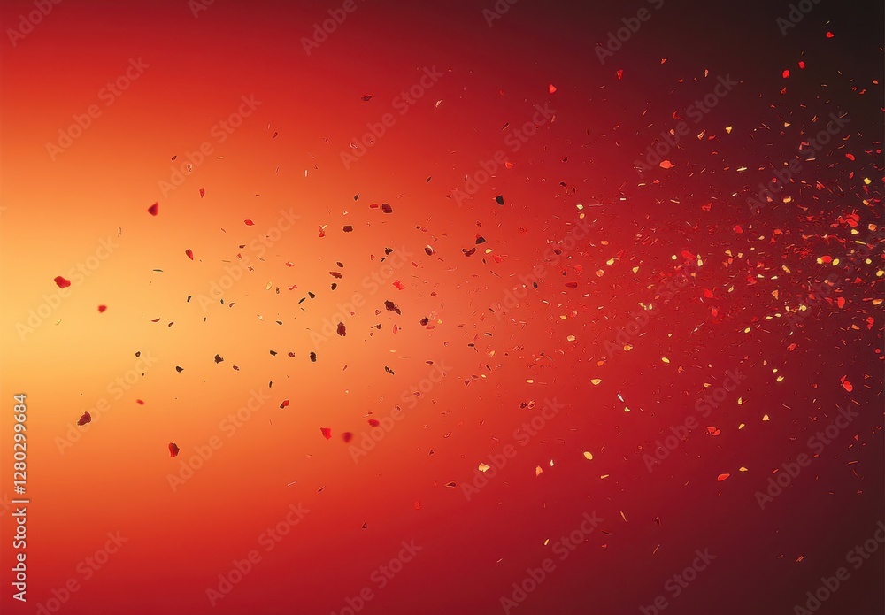 Poster abstract vibrant background with particles of red, orange, and gold colors creating a dynamic atmosp