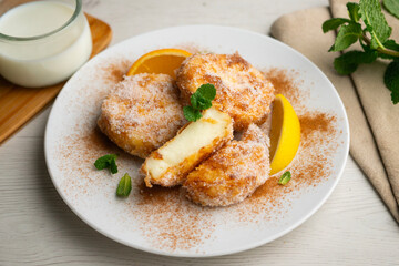 Delicious Spanish dessert LECHE FRITA traditional to prepare for the Easter holiday.