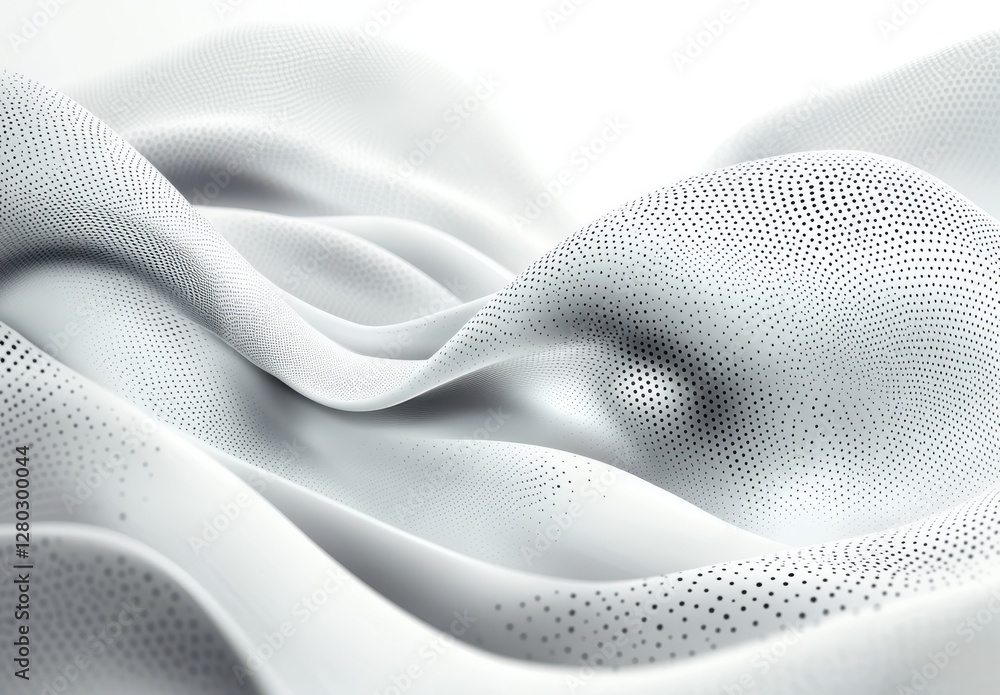 Poster abstract white fabric texture with flowing waves and perforated patterns creating a sense of depth a