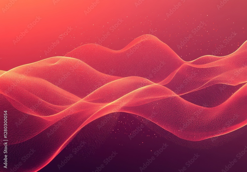 Poster abstract waves in gradient hues of red and pink creating an ethereal background suitable for modern 