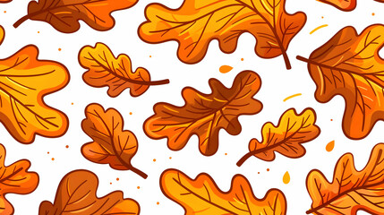 Obraz premium A colorful pattern of orange and brown oak leaves on a white background.