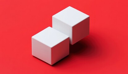 Obraz premium Two white cubes on red background.