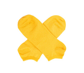 New Yellow Socks Isolated, Cotton Sportswear, Folded Classic Unisex Cotton Socks, Bright Orange Hosiery