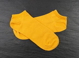New Yellow Socks, Cotton Sportswear, Folded Classic Unisex Cotton Socks, Bright Orange Casual Hosiery