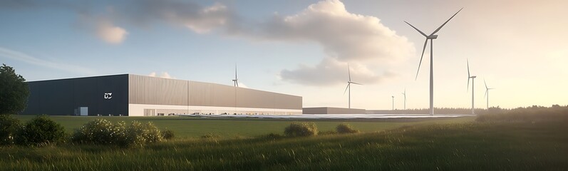 Fototapeta premium Image of a large renewable energy-powered manufacturing plant showcasing modern industrial design.