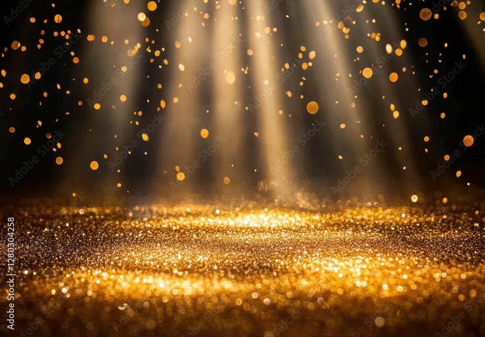 Poster beautiful golden dust particles illuminated by soft light beams create a magical and enchanting atmo