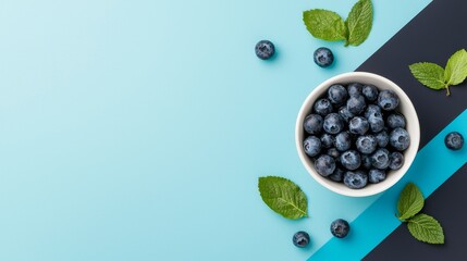 Fresh blueberries in bowl minimalist setting food photography vibrant colors close-up