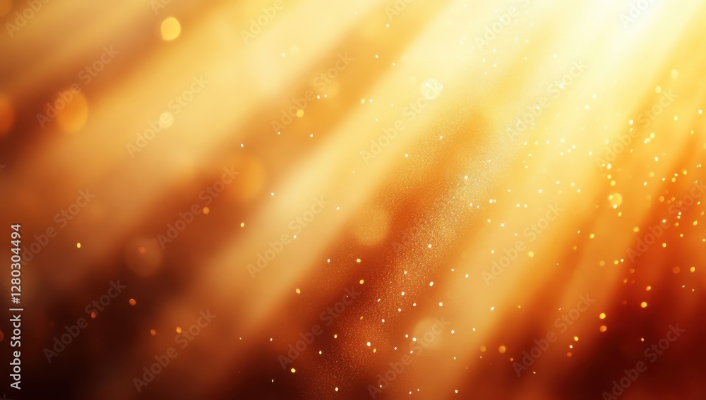 Poster beautiful golden rays of light with glowing particles creating a magical atmosphere in a soft bokeh 