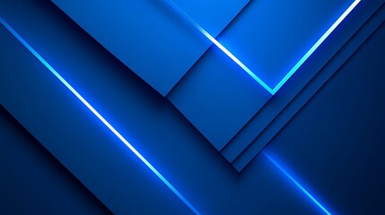 Abstract Blue Geometric Design With Bright Neon Lines