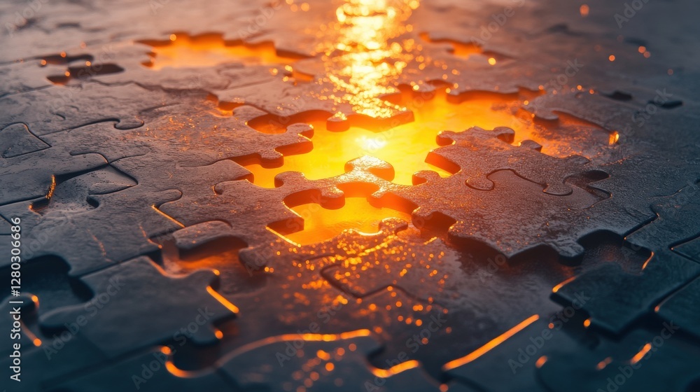 Aufkleber glowing puzzle pieces with lava emanating from gaps, creating a mystical atmosphere