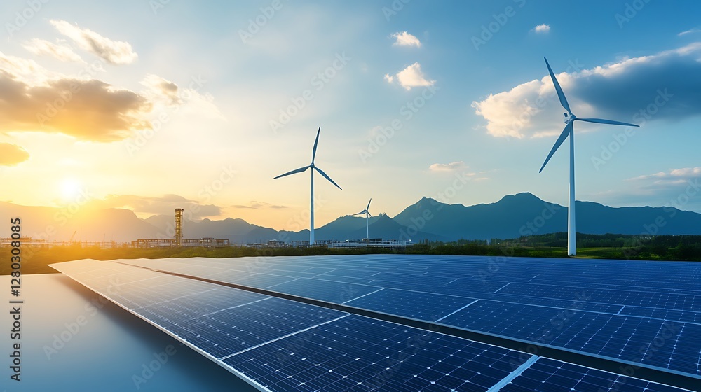 Poster image of a smart green factory utilizing ai-driven energy solutions for sustainable production.