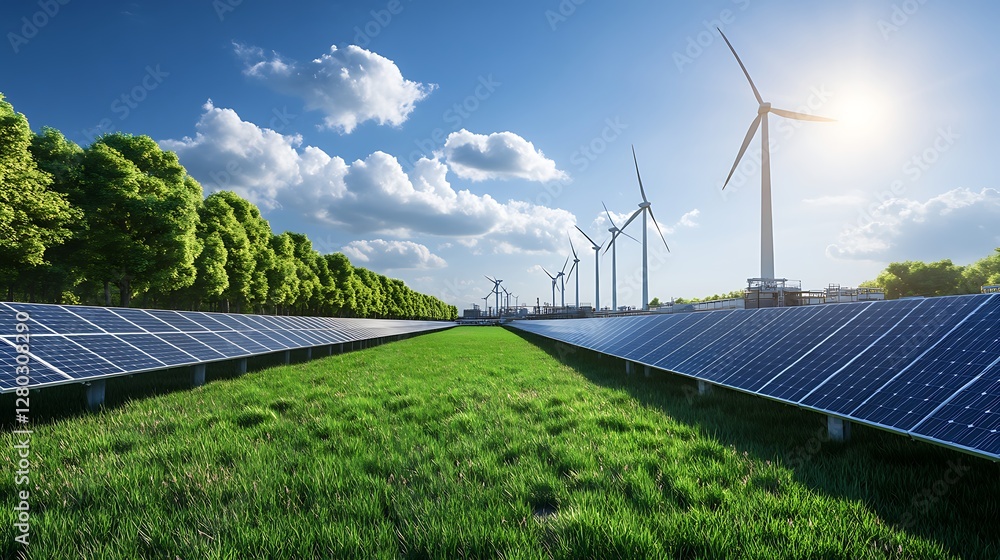 Poster Image of a smart green factory powered by AI-driven energy technologies.