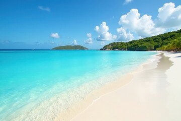 Fototapeta premium Turquoise water laps white sand beach at Long Bay, Anguilla , unwind, coast, scenic