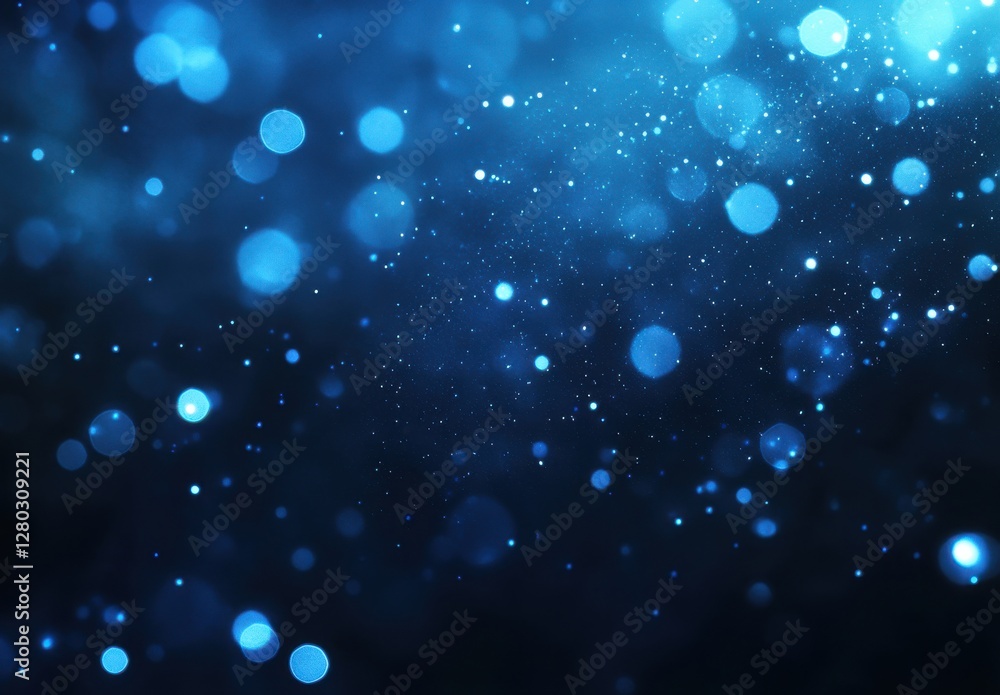 Poster blue bokeh background with ethereal light particles and soft focus for portraying calmness and seren