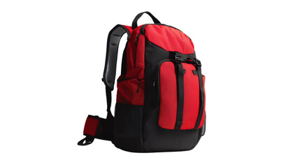 Red backpack isolated on white background
