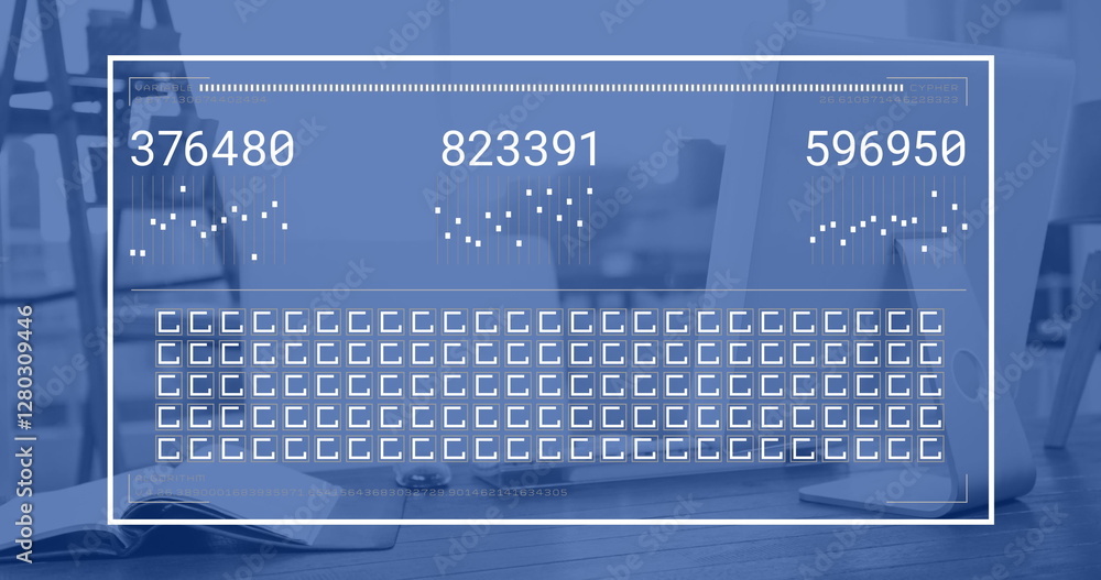 Aufkleber image of data processing and diagrams over empty office