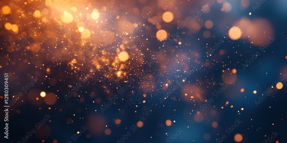 Poster bokeh lights with sparkling background and glowing dust particles creating a warm atmosphere for art