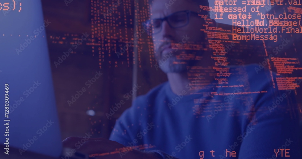 Poster image of data processing over caucasian man using laptop