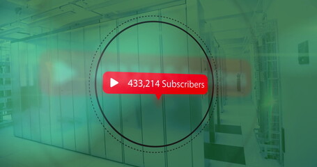 Image of subscribers with growing number over server room