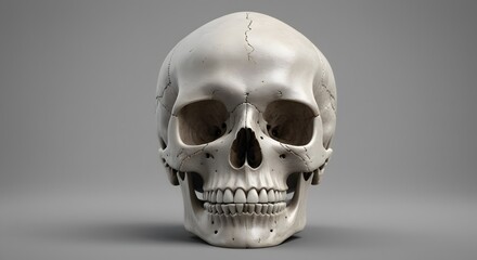 Obraz premium Anatomical Skull Model Front View Study Gray Background Simple Isolated