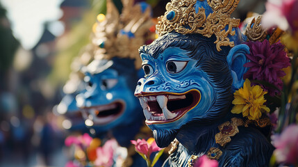 Obraz premium Nyepi Day Festival in Bali - Ogoh-Ogoh Monkey Statue Parade as Part of the Traditional Hindu New Year Ceremony