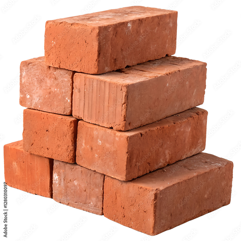 Wall mural a stack of red bricks isolated on a transparent background