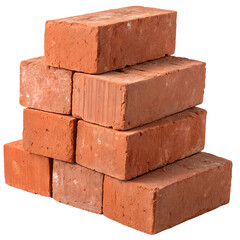 A stack of red bricks isolated on a transparent background