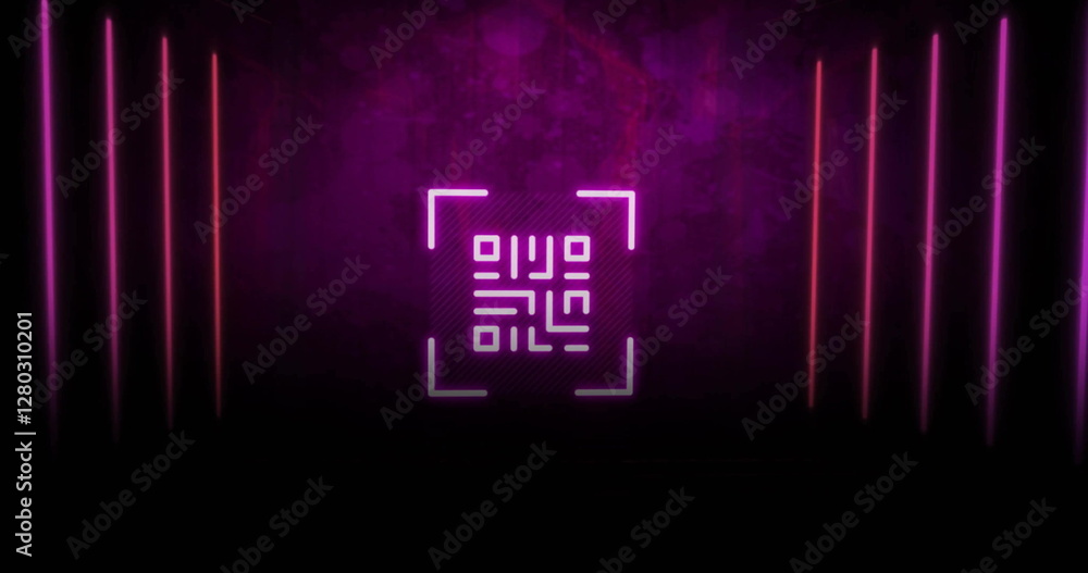 Poster image of qr code and glowing neon light trails