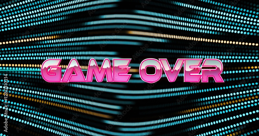 Poster image of game over text over neon pattern background
