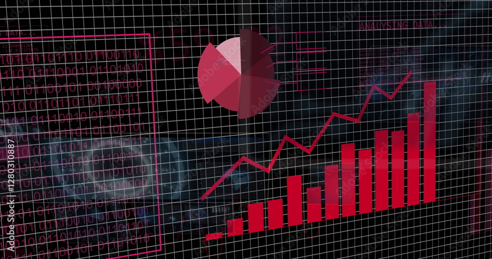 Wall mural image of digital data processing on black background