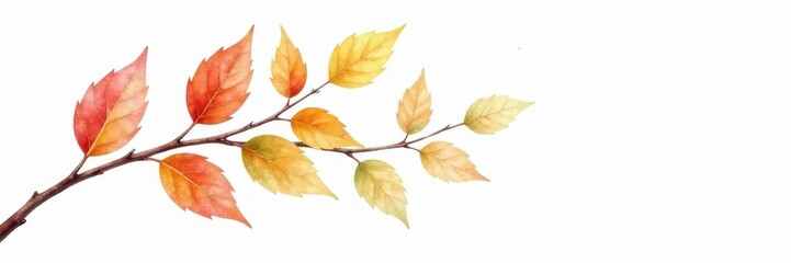 Fototapeta premium Delicate watercolor branch, vibrant leaves, white background, leaf, colorful, white background